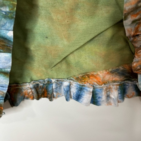 Vintage Handmade Blue Orange Tie Dye Rosette Fit and Flare Boho Midi Skirt - Picture 10 of 11